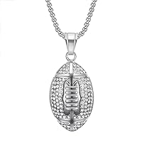 Unisex Stainless Steel Personality Hip Hop Cool Simple Micro-Pave Zircon Inlay Rugby Baseball Sports Ball Pendant Necklace