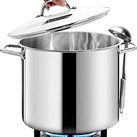 HOMICHEF Commercial Grade LARGE STOCK POT 20 Quart With Lid - Nickel Free Stainless Steel Cookware - Healthy Polished Stockpots - Heavy Duty Induction Soup Pot