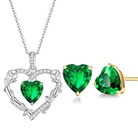 FANCIME Mothers Day Gifts Emerald Heart Necklace/Earrings for Mom Women Wife