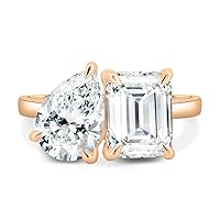 Amor Moissanite 2 TCW Emerald and Pear Cut Handmade Engagement Ring, Toi Et Moi Bridal Wedding Ring for Women, Anniversary Promise Gifts Her