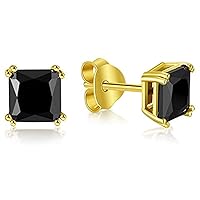 Classic (5MM) Princess Cut CZ Black Diamond Fancy Party Wear Two Prong Set Stud Earring For Women's & Girls .925 Sterling Sliver