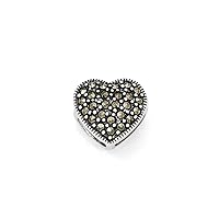 925 Sterling Silver Polished Marcasite Love Heart Pendant Necklace Measures 12x13mm Wide Jewelry for Women