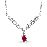 Jewelexcess Sterling Silver Gemstone Necklace for Women & Girls - Amethyst, Garnet or Topaz | Calming Gems + Diamond V-Shaped Pendant on a 18