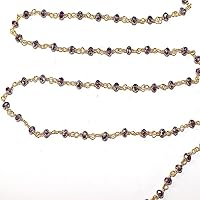 Amethyst Mystic 3MM Faceted Rondelle Gemstone Beaded Rosary Chain by Foot For Jewelry Making - 24K Gold Plated Over Silver Handmade Beaded Chain Connectors - Wire Wrapped Bead Chain Necklaces