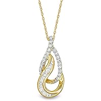Baguette and Round Cut Simulated Diamond Diamond Double Teardrop Pendant 14k Yellow Gold Plated.925 Sterling Silver for Her
