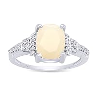AFFY 0.95CT Rectangular Cushion Ethiopian Opal With 0.15CTW Round White Topaz Solitaire Engagement Ring In 14k White Gold Plated 925 Sterling Silver