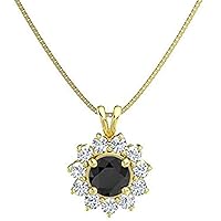 Beautiful Round Shape Created Black Diamond & Cubic Zirconia 925 Sterling Sliver Halo Cluster Pendant Necklace for Women's,Girls 14K White/Yellow/Rose Gold Plated