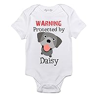 Warning Protected by Weimaraner baby clothes Personalized dog baby outfit