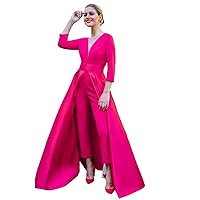 Women's Jumpsuits Formal Evening Dresses with Detachable Skirt V Neck Long Sleeves Prom Dresses