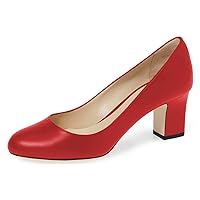 XYD Women Formal Round Toe Chunky Block Heel Pumps Slip On Office Business Ladies Dress Shoes