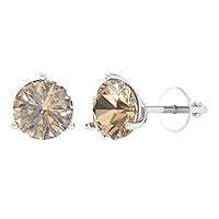 4.0 ct Round Cut Solitaire Genuine Yellow Moissanite Conflict Free Pair of Stud Martini Earrings 18K White Gold Screw Back