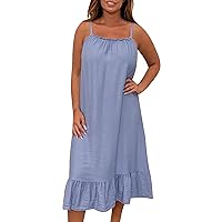 Womens Summer Dresses Summer Ladies Fashion Everything with Loose Halter Dresses(Blue,Small)