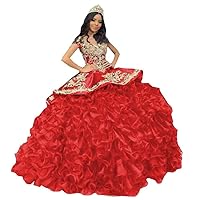 Gold Embroidery Patterns Ball Gown Quinceanera Dresses Mexican Style Off The Shoulder Satin Crystal Prom Sweet 16 Dress 2024