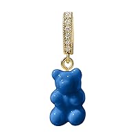 Jewelry Bear Pendant - Golden Cubic Zirconia Resin Teddy Bear Charms for Necklace Chains Bracelet - Rhinestone Gummy Bear CZ for Women Men - Small (Azure)