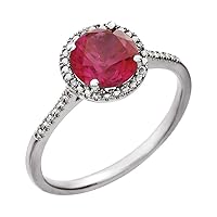Solid 925 Sterling Silver Created Ruby and .01 Cttw Diamond Ring Band (Width = 9.7mm)