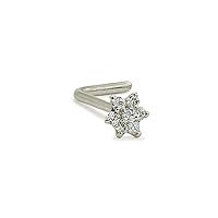 Round Cut Cubic Zirconia Wedding Flower L Bend Nose Stud Pin for Women's 14K White Gold Plated 925 Sterling Silver