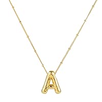 Bubble Letter Necklace, 14k Gold Plated Balloon Initial Necklace Personalized Balloon Alphabet Pendant Necklaces Jewelry Gift for Women Girls