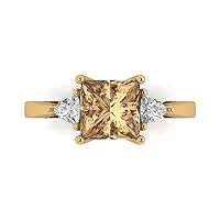 Clara Pucci 2.3ct Princess cut 3 stone Solitaire Champagne Simulated Diamond Designer Wedding Anniversary Bridal Ring 14k Yellow Gold