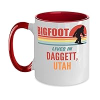 Bigfoot, Bigfoot Lives In Daggett Utah Two-Tone Coffee Mug, red