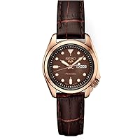 Seiko Men's Rose Gold Dial Brown Leather Band Automatic Watch