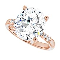 10K Solid Rose Gold Handmade Engagement Ring 5 CT Oval Cut Moissanite Diamond Solitaire Wedding/Bridal Ring Set for Woman/Her Propose Rings, Perfact for Gift