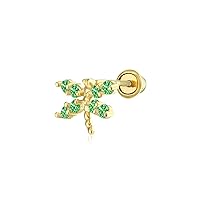 Dragonfly Butterfly Helix Cartilage Earring For Unisex Round Emerald Diamond In 14K Yellow Gold Plated 925 Silver Screwback