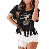 Women Graphic Tees Western Shirts Vintage Cowgirl Cowboy Fringe Shirt Concert Tops Short Sleeve