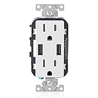 Leviton T5632-W Type-A USB In-Wall Charger with 15A Tamper-Resistant Outlet, USB Charger for Smartphones, White