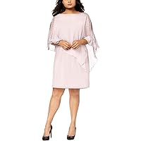 Xscape Womens Stretch Embellished Sheer Overlay Sleeves 3/4 Sleeve Boat Neck Above The Knee Evening Shift Dress