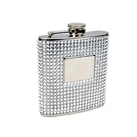 Hip Flask Holding 6 oz - Silver Beaded Finish, Stainless Steel, Screw-On Cap, Expertly Welded, Leakproof, Rustproof, Front Engravable for Personalized Gift