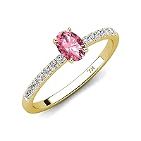 Oval Pink Tourmaline & Round Diamond 1 1/5 ctw Tiger Claw Set Four Prong Women Engagement Ring 10K Gold