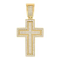 925 Sterling Silver Yellow tone Mens CZ Cubic Zirconia Simulated Diamond Cross Religious Charm Pendant Necklace Jewelry for Men