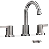 Phiestina 2 Handle 3 Hole 8 Inch Widespread Bathroom Faucet with Metal Pop-Up Drain, Brushed Nickel, WF015-1-BN