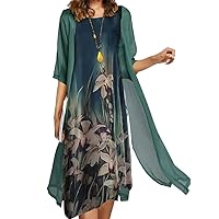 ZOCAVIA Women's 2 Piece Floral Dress Set Plus Size Flowy Sleeveless Maxi Dress and Half Sleeve Cardigan Wedding Guest Dress