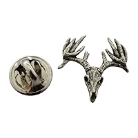Thirteen Point Buck Skull Mini Pin ~ Antiqued Pewter ~ Miniature Lapel Pin - Antiqued Pewter