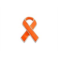 Orange Ribbon Shaped Pins - Small Orange Ribbon Pins for Leukemia Awareness, Support Groups, and Fundraising (50 Pins)
