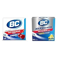 BC Cherry Pain Relief Powder, 24 ct MAX Strength Fast Pain Relief, Lemonade, Aspirin 500mg Acetaminophen 500mg, 16 ct