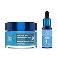 Blue Nectar Daily Face Moisturizer with Natural Vitamin E & Vitamin C (14 Herbs, 1.7 Fl Oz) and Vitamin C Face Serum with Natural Hyaluronic Acid Serum (9 Herbs, 1 Fl Oz)