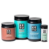 Starter Bundle for Ketogenic Diet - Best to Burn Fat and Support Energy - Exogenous Ketone Base, MCT Oil Powder, Grass-Fed Keto Collagen and Ketone Testing Strips (Chocolate)