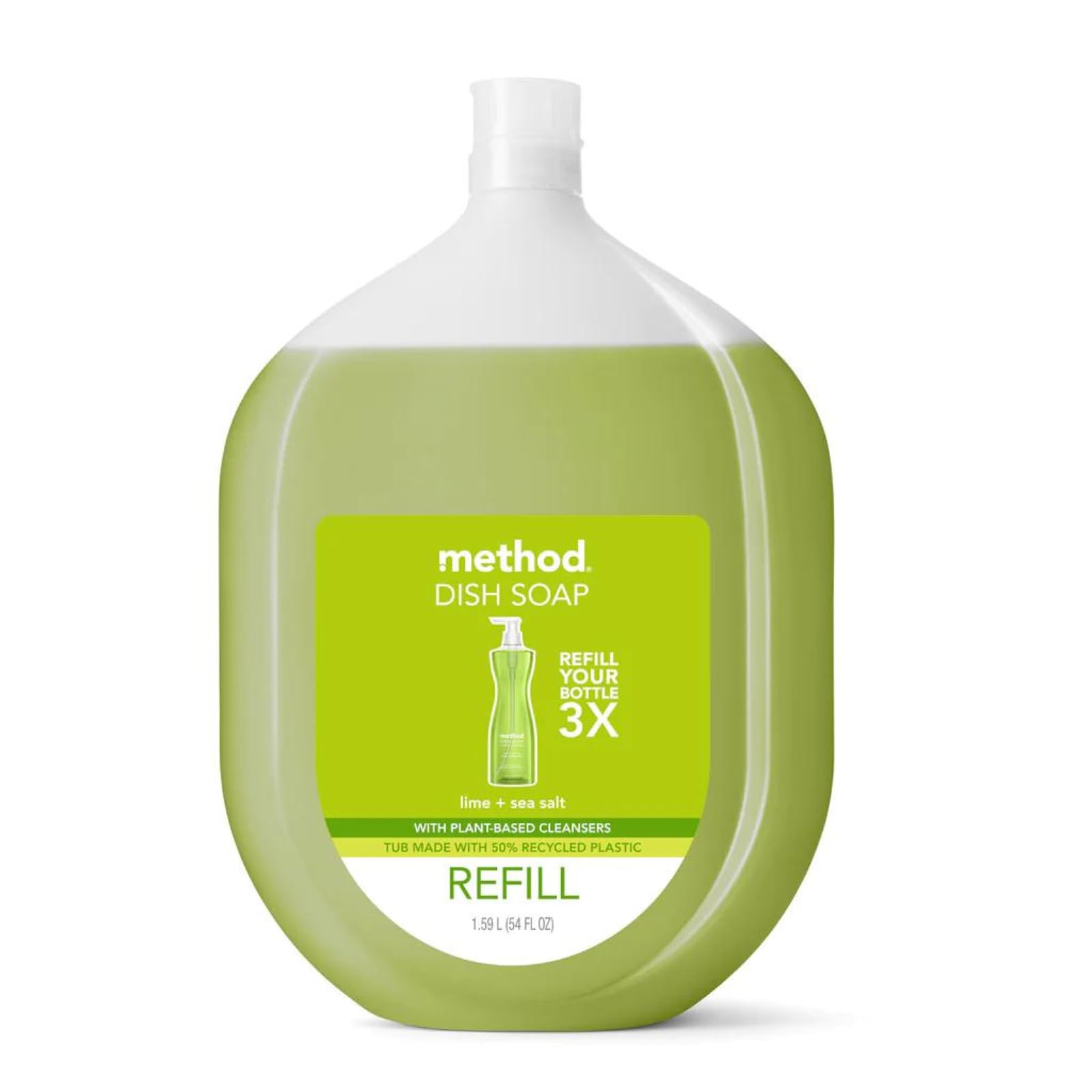 Method Dish Soap, Refill, Lime + Sea Salt, Recylable Bottle, Biodegradable Formula, Tough on Grease, 54 Fl Oz (Pack of 1)