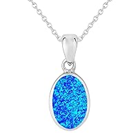 Lucky Blue Opal Oval Solid 925 Sterling Silver Pendant Necklace, Sterling Silver, Opal