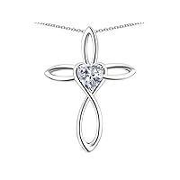 14k White Gold Infinity Love Cross with Heart Stone Pendant Necklace