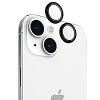 Pelican Camera Lens Protector with Aluminum Rings for iPhone 15 / iPhone 15 Plus - 9H Tempered Glass - Durable Anti-Scratch, Anti-Shatter, HD View w/ Night Shoot, Case Friendly, Easy Install - Black