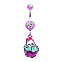 WildKlass Jewelry Emo Skull Cupcake 316L Surgical Steel Belly Button Ring