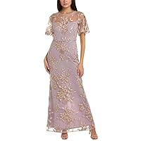 Adrianna Papell Women's Floral Embroidery Gown, Taupe/Gold, 8