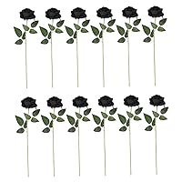 12 PCS Artificial Flowers Roses Fake Silk Flowers Long Stem Artificial Black Roses for Home Party Outdoor Decorations(Black) All Saints Day Decor