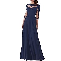 A-Line Mother of The Bride Dress Evening Dress Jewel Neck 3/4 Length Sleeve Floor Length Prom Dress with 2024