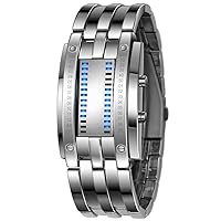 Unique Binary Digital Watch for Men/Women Blue LED Light Stainless Steel Casual Style Cool Wrist Watches