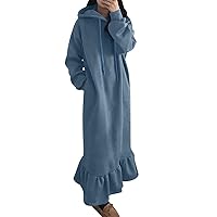 XJYIOEWT Midi Sundresses for Women,Women Plus Size Solid Dress Long Sleeve Casual Hooded Loose Dress Pocket Long Sweatsh