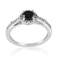 1.00 Carat Total Weight (cttw) 925 Sterling Silver Black & White Diamond Halo Engagement Ring, Bridal Rings for Women